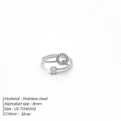 Wholesale Jewelry Casual Simple Style Letter 304 Stainless Steel Zircon 14K Gold Plated Inlay Open Rings