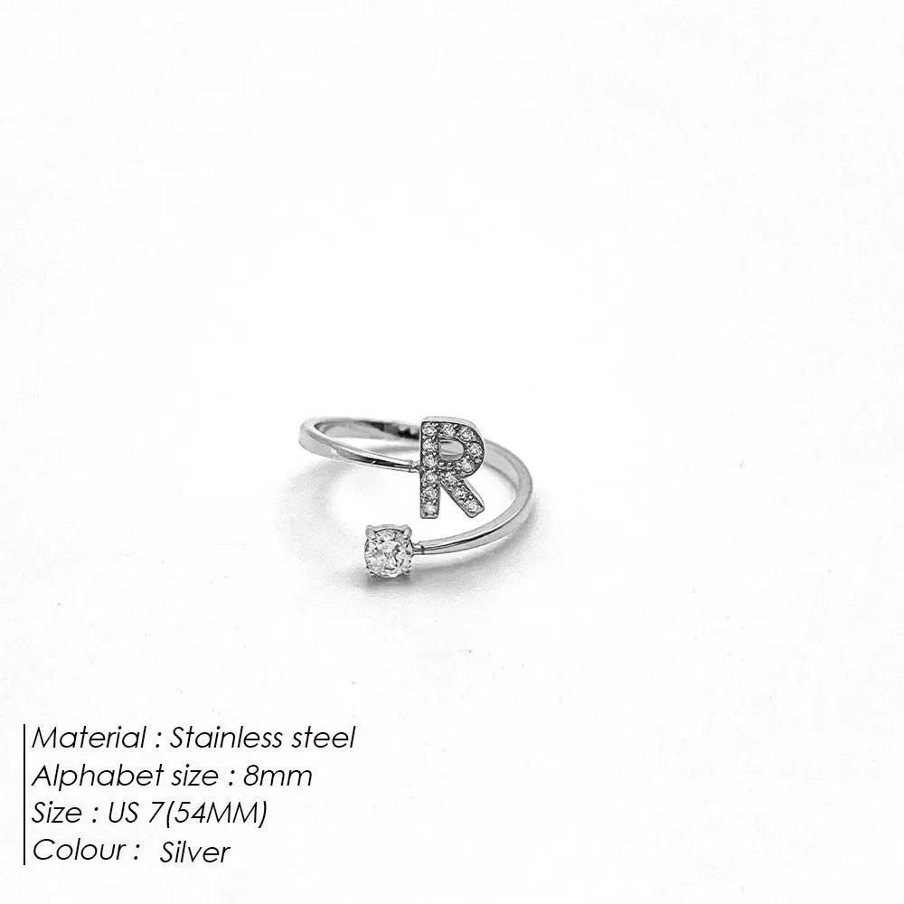 Wholesale Jewelry Casual Simple Style Letter 304 Stainless Steel Zircon 14K Gold Plated Inlay Open Rings