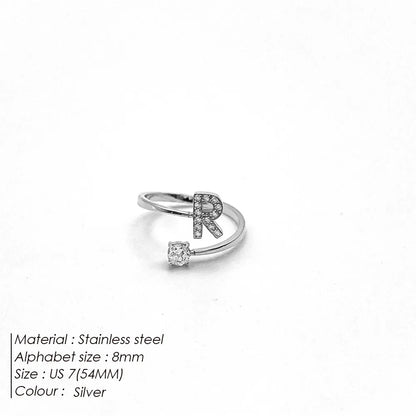 Wholesale Jewelry Casual Simple Style Letter 304 Stainless Steel Zircon 14K Gold Plated Inlay Open Rings