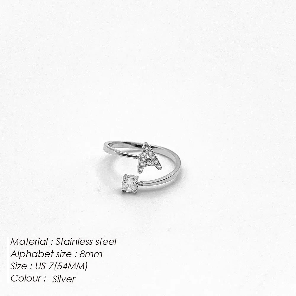 Wholesale Jewelry Casual Simple Style Letter 304 Stainless Steel Zircon 14K Gold Plated Inlay Open Rings