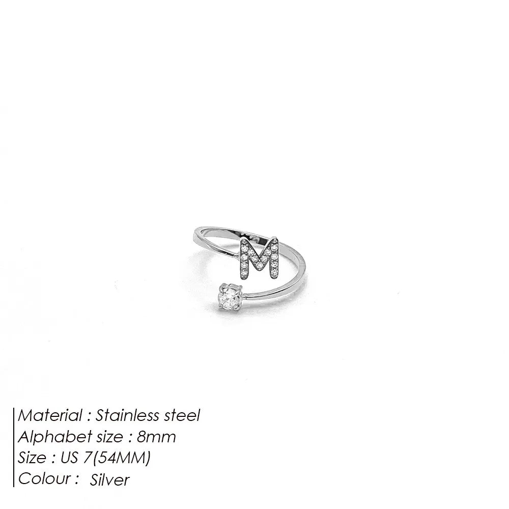 Wholesale Jewelry Casual Simple Style Letter 304 Stainless Steel Zircon 14K Gold Plated Inlay Open Rings