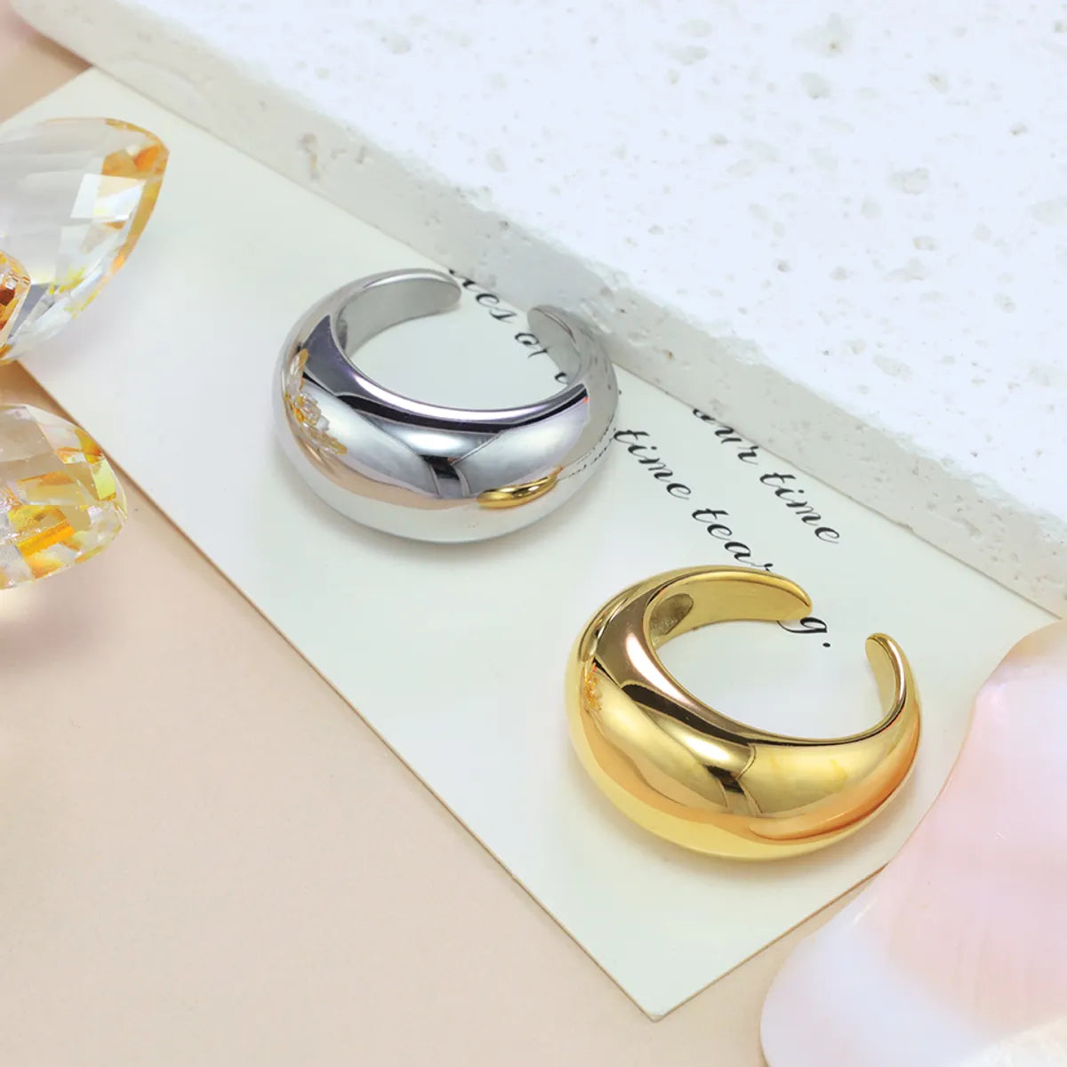 Wholesale Jewelry Casual Simple Style Moon 304 Stainless Steel 18K Gold Plated Handmade Open Rings