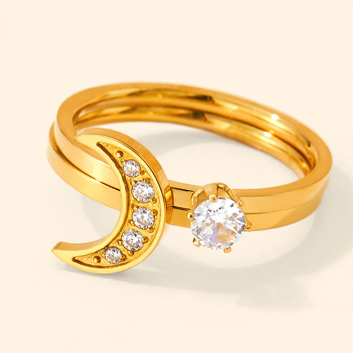 Wholesale Jewelry Casual Simple Style Moon 304 Stainless Steel Zircon 16K Gold Plated White Gold Plated Gold Plated Inlay Rings