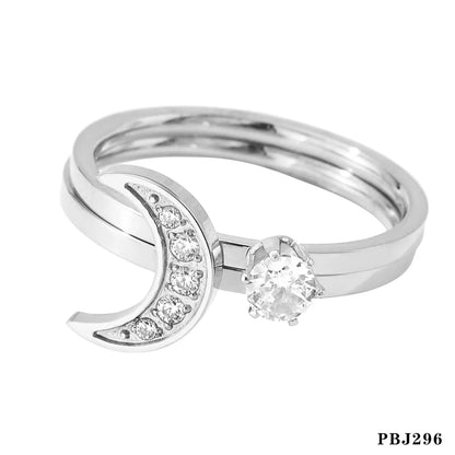 Wholesale Jewelry Casual Simple Style Moon 304 Stainless Steel Zircon 16K Gold Plated White Gold Plated Gold Plated Inlay Rings