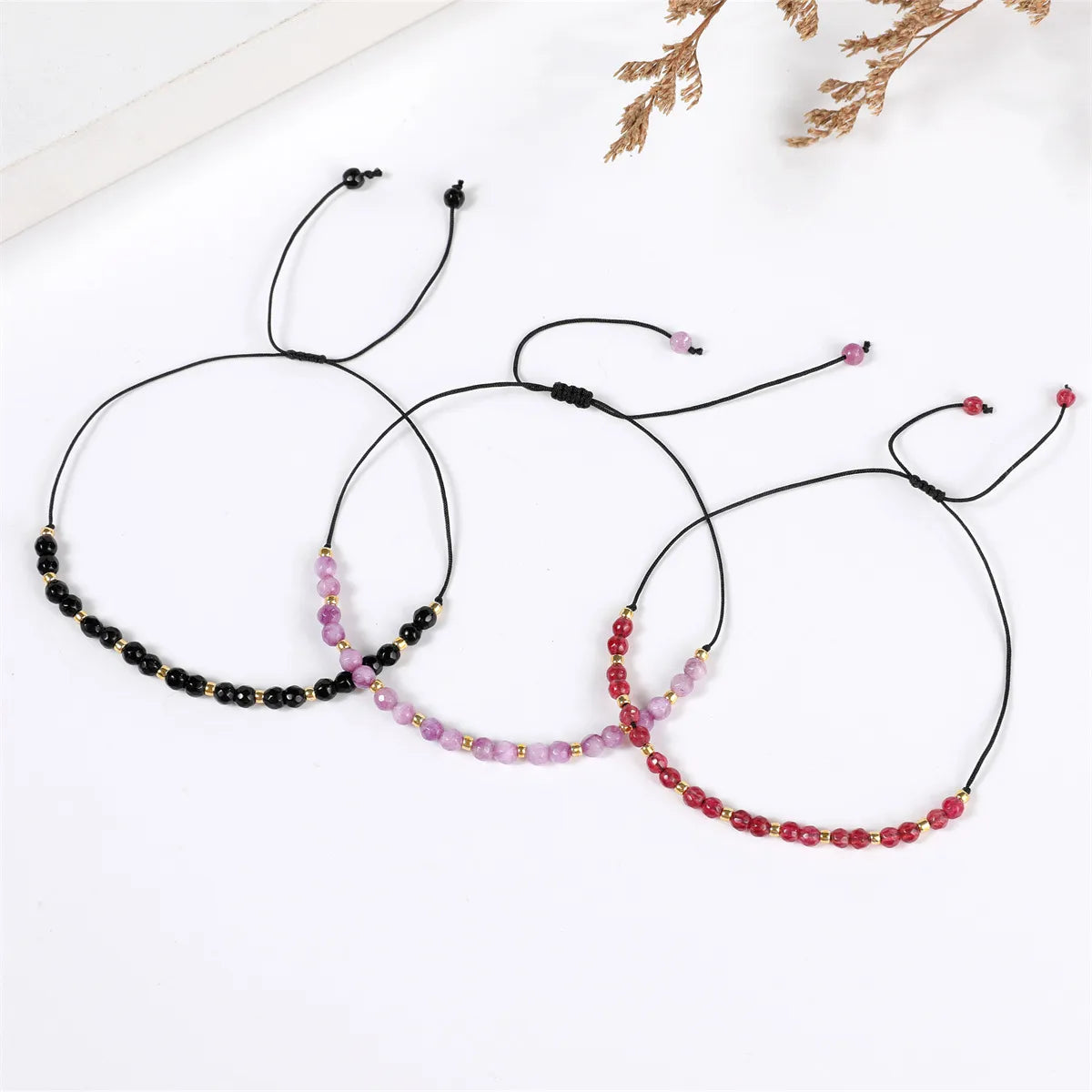 Wholesale Jewelry Casual Simple Style Round Natural Stone Beaded Knitting Bracelets