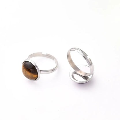 Wholesale Jewelry Casual Simple Style Round Solid Color 304 Stainless Steel Natural Stone Crystal Polishing Inlay Adjustable Ring