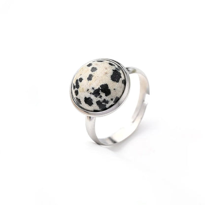 Wholesale Jewelry Casual Simple Style Round Spot Solid Color 304 Stainless Steel Natural Stone Opal Polishing Inlay Adjustable Ring