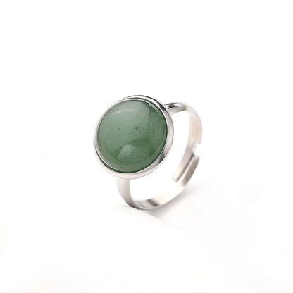 Wholesale Jewelry Casual Simple Style Round Spot Solid Color 304 Stainless Steel Natural Stone Opal Polishing Inlay Adjustable Ring