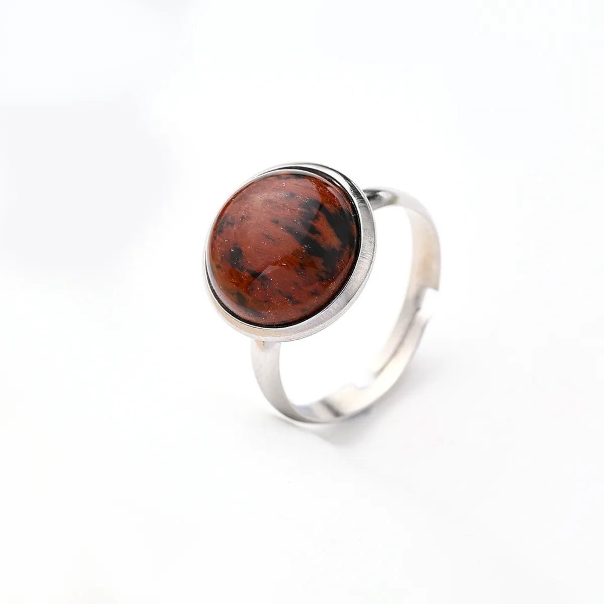 Wholesale Jewelry Casual Simple Style Round Spot Solid Color 304 Stainless Steel Natural Stone Opal Polishing Inlay Adjustable Ring