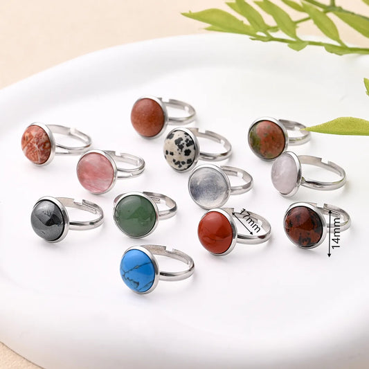 Wholesale Jewelry Casual Simple Style Round Spot Solid Color 304 Stainless Steel Natural Stone Opal Polishing Inlay Adjustable Ring