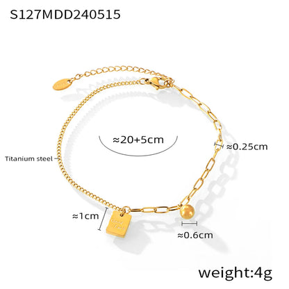 Wholesale Jewelry Casual Simple Style Round Square 304 Stainless Steel 18K Gold Plated Layered Anklet