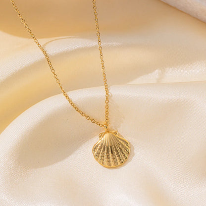 Wholesale Jewelry Casual Simple Style Shell 304 Stainless Steel 18K Gold Plated Scallop Polishing Plating Pendant Necklace