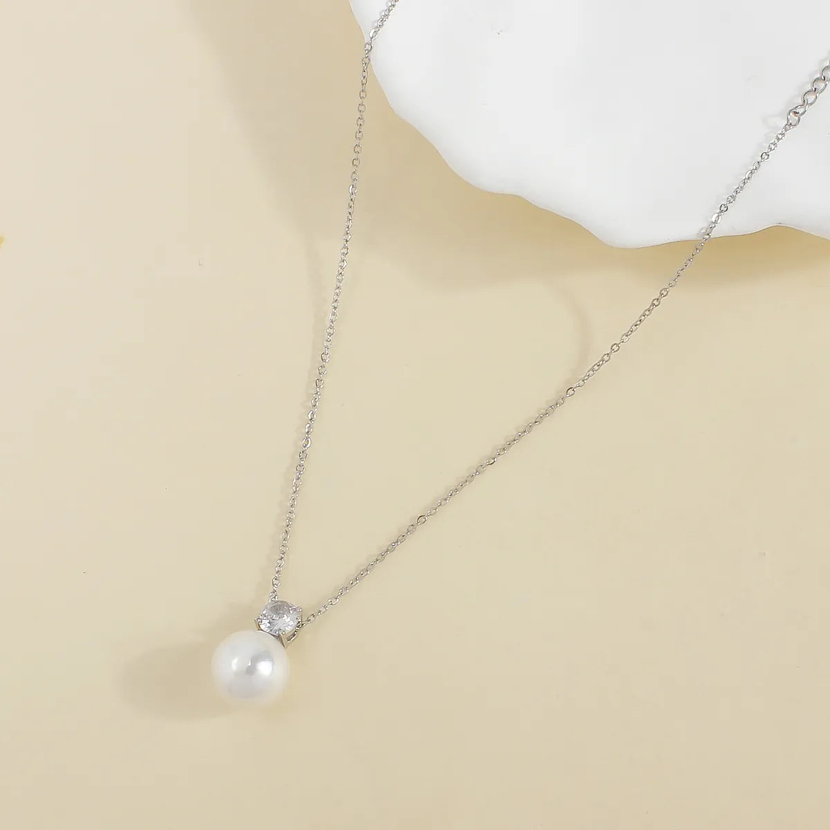 Wholesale Jewelry Casual Simple Style Solid Color 304 Stainless Steel Pearl Inlay Pendant Necklace