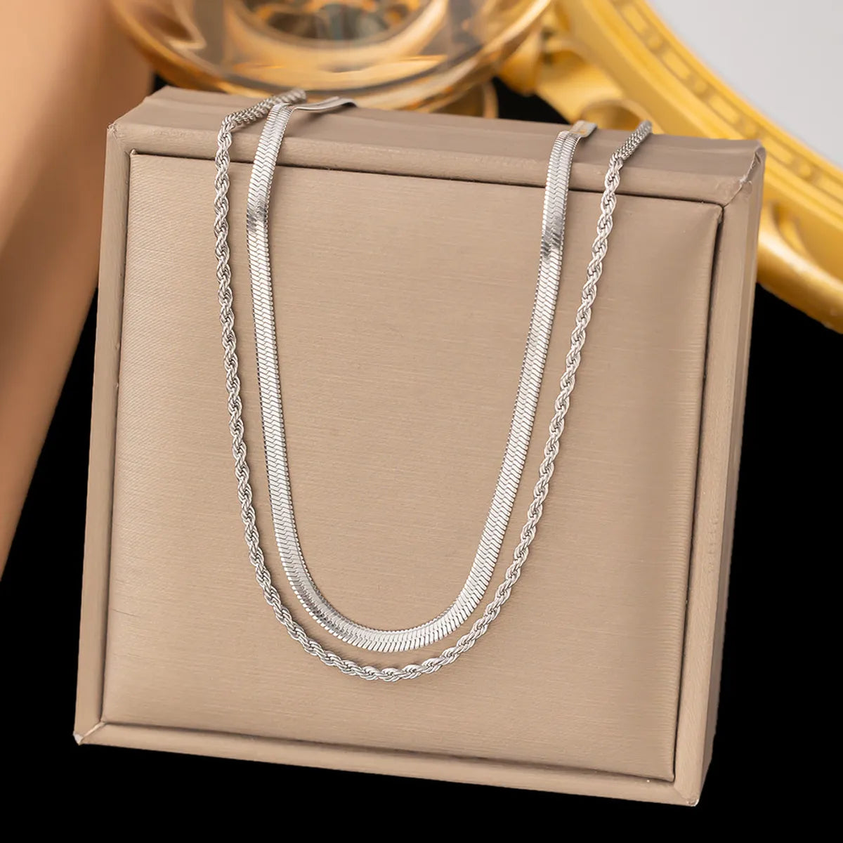 Wholesale Jewelry Casual Simple Style Solid Color 304 Stainless Steel Plating Double Layer Necklaces