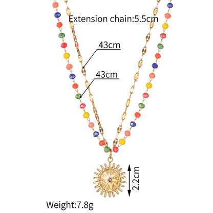 Wholesale Jewelry Casual Simple Style Sun Flower 304 Stainless Steel Double Layer Necklaces