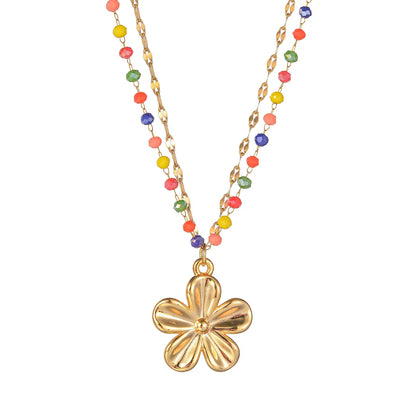 Wholesale Jewelry Casual Simple Style Sun Flower 304 Stainless Steel Double Layer Necklaces