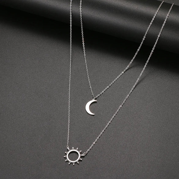 Wholesale Jewelry Casual Simple Style Sun Moon 304 Stainless Steel Hollow Out Pendant Necklace