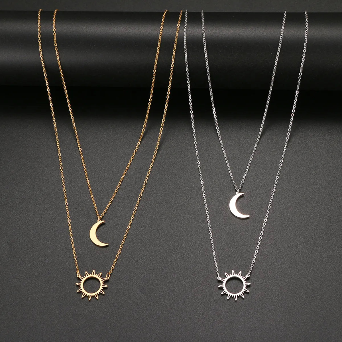 Wholesale Jewelry Casual Simple Style Sun Moon 304 Stainless Steel Hollow Out Pendant Necklace