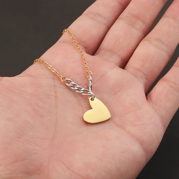 Wholesale Jewelry Casual Simple Style U Shape Customization Laser Engraving 304 Stainless Steel 18K Gold Plated Mixed Metal Pendant Necklace Cable Chain