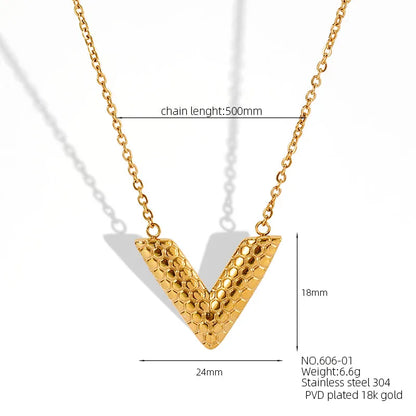 Wholesale Jewelry Casual Simple Style V Shape 304 Stainless Steel 18K Gold Plated Pendant Necklace