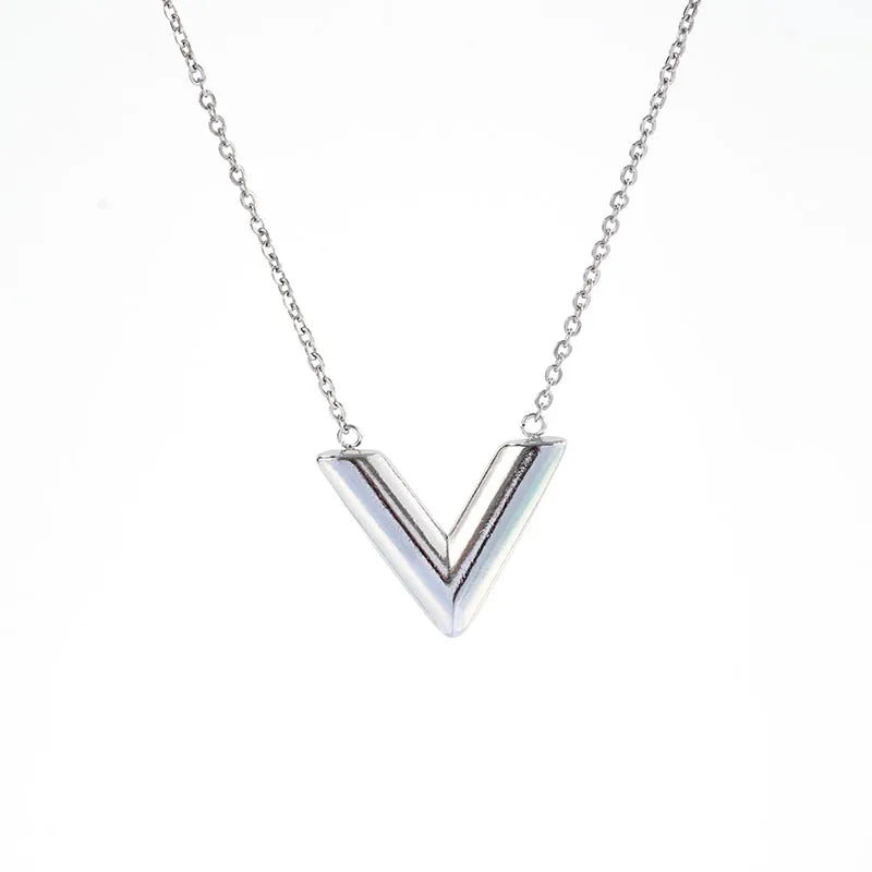 Wholesale Jewelry Casual Simple Style V Shape 304 Stainless Steel 18K Gold Plated Pendant Necklace