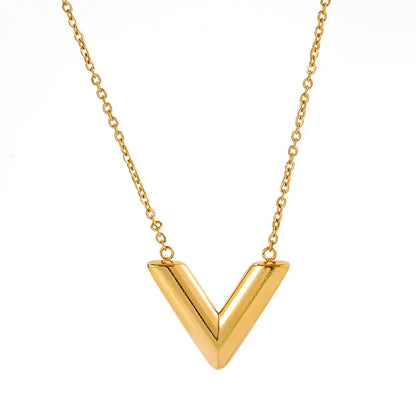 Wholesale Jewelry Casual Simple Style V Shape 304 Stainless Steel 18K Gold Plated Pendant Necklace