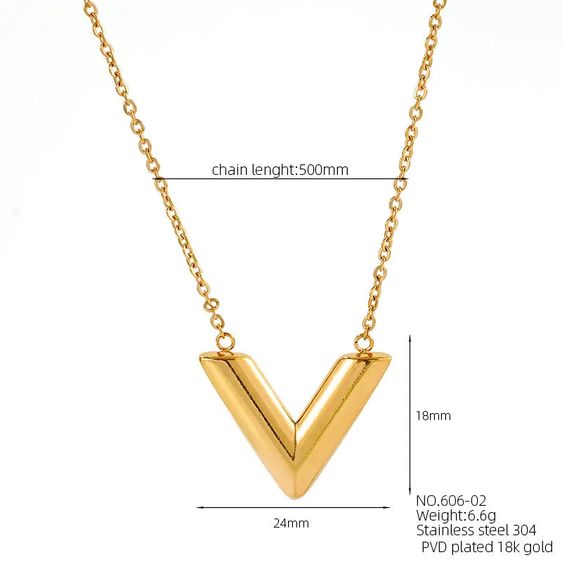 Wholesale Jewelry Casual Simple Style V Shape 304 Stainless Steel 18K Gold Plated Pendant Necklace