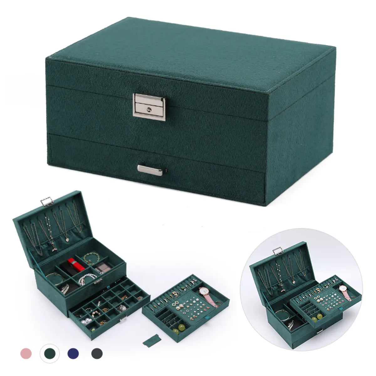 Casual Solid Color Faux Suede Jewelry Boxes