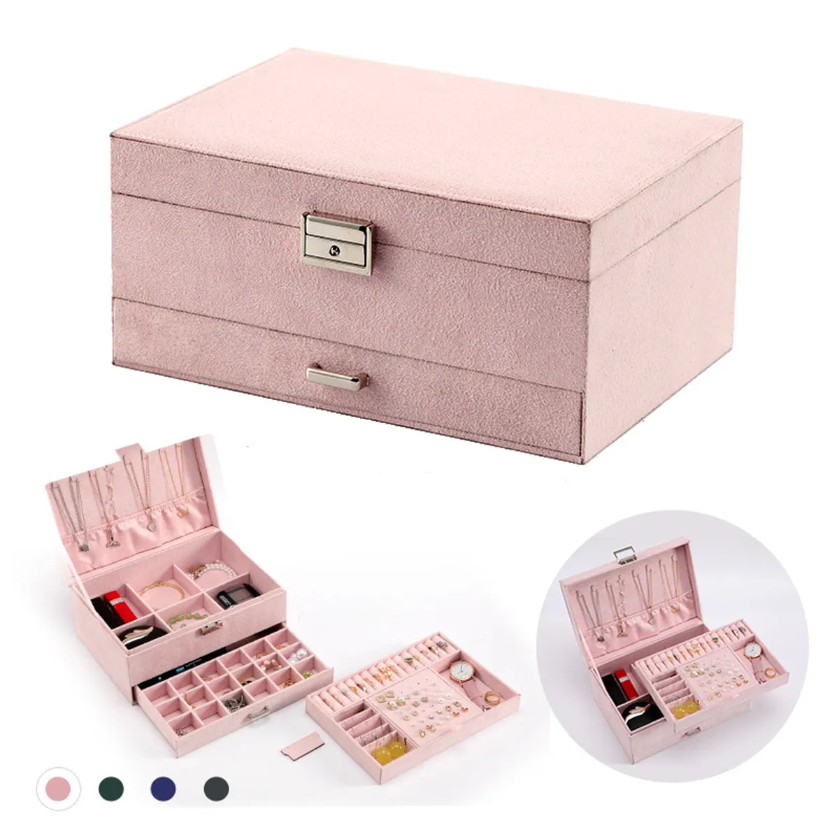 Casual Solid Color Faux Suede Jewelry Boxes