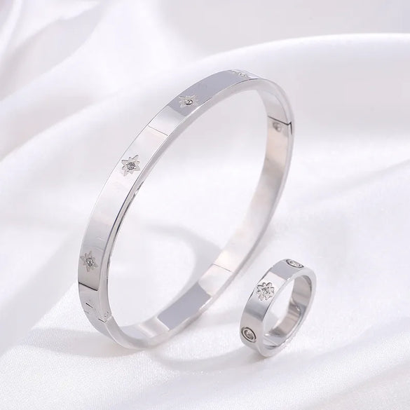 Wholesale Jewelry Casual Solid Color Titanium Steel Rings Bangle Jewelry Set