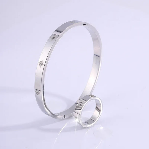 Wholesale Jewelry Casual Solid Color Titanium Steel Rings Bangle Jewelry Set