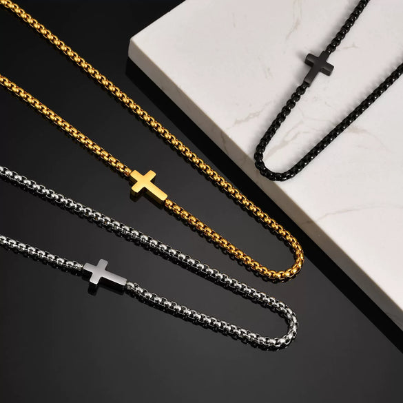 Wholesale Jewelry Casual Style Titanium Steel And Stainless Steel Square Chain Cross Necklace With Electroplating