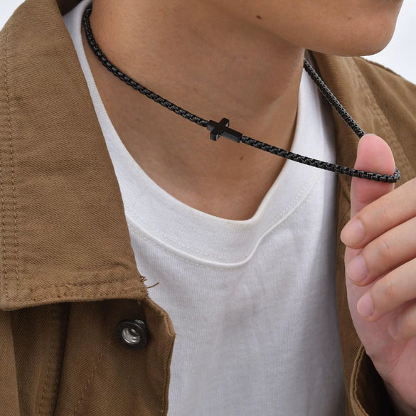 Wholesale Jewelry Casual Style Titanium Steel And Stainless Steel Square Chain Cross Necklace With Electroplating