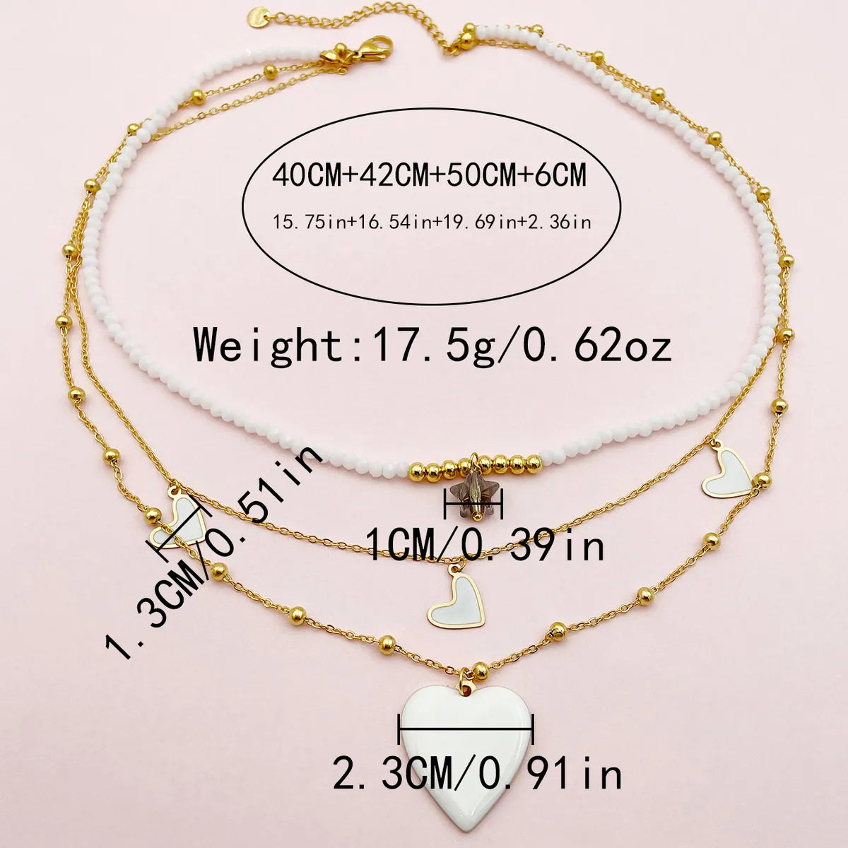 Wholesale Jewelry Casual Sweet Artistic Star Heart Shape 304 Stainless Steel Natural Stone Beads 14K Gold Plated Plating Inlay Three Layer Necklace