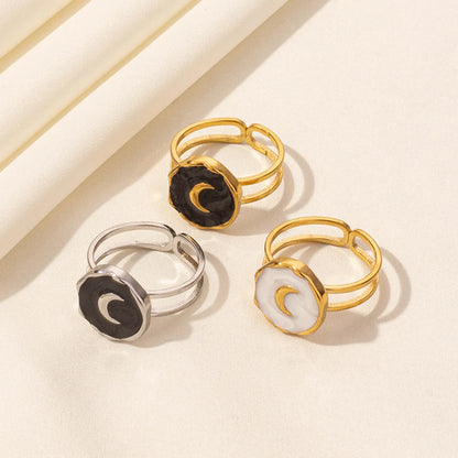 Wholesale Jewelry Casual Sweet Geometric Moon 304 Stainless Steel 18K Gold Plated Polishing Enamel Open Rings