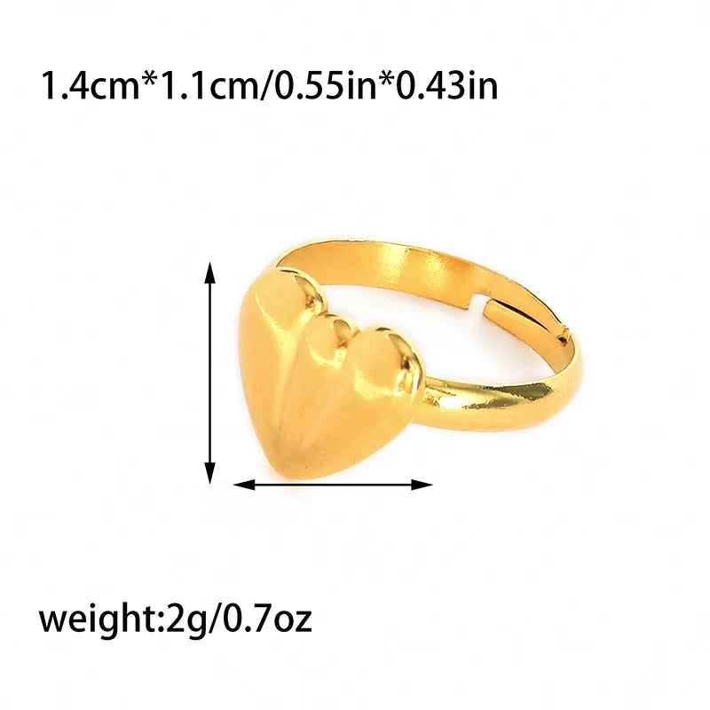 Wholesale Jewelry Casual Sweet Heart Shape 304 Stainless Steel Rhinestones 14K Gold Plated Inlay Open Rings