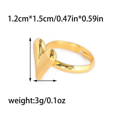 Wholesale Jewelry Casual Sweet Heart Shape 304 Stainless Steel Rhinestones 14K Gold Plated Inlay Open Rings