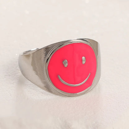 Wholesale Jewelry Casual Sweet Simple Style Heart Shape Smiley Face Flower Titanium Steel Enamel Open Rings