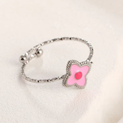 Wholesale Jewelry Casual Sweet Simple Style Heart Shape Smiley Face Flower Titanium Steel Enamel Open Rings