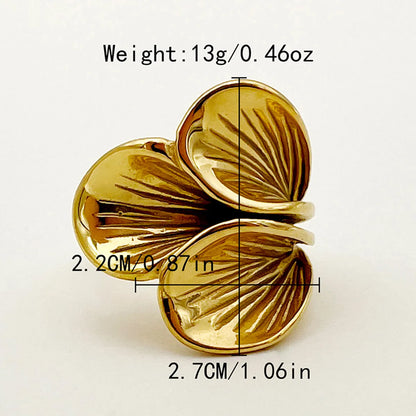 Wholesale Jewelry Casual Sweet Simple Style Leaves Flower 304 Stainless Steel 14K Gold Plated Plating Open Rings Rings