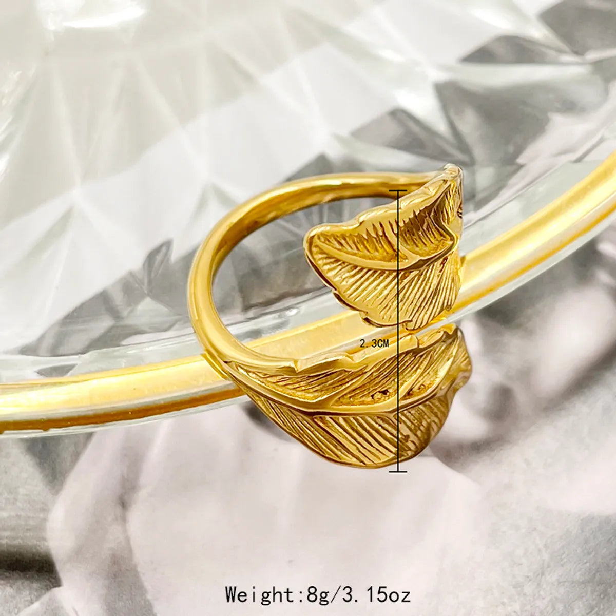 Wholesale Jewelry Casual Sweet Simple Style Leaves Flower 304 Stainless Steel 14K Gold Plated Plating Open Rings Rings