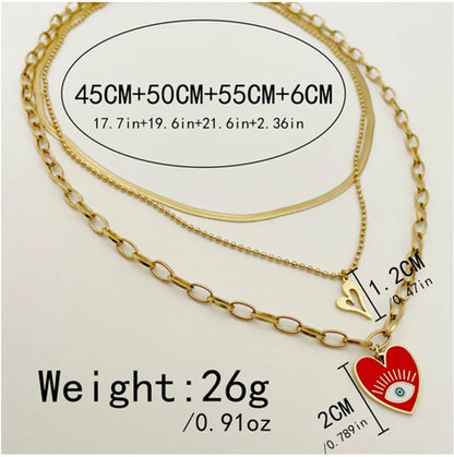 Wholesale Jewelry Casual Sweet Square Heart Shape Eye 304 Stainless Steel Pearl 14K Gold Plated Layered Plating Three Layer Necklace