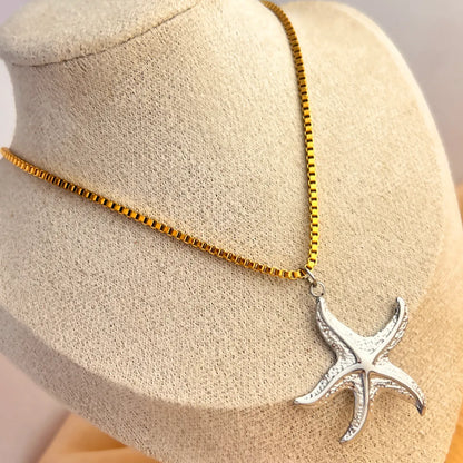 Wholesale Jewelry Casual Tropical Starfish Heart Shape Shell 304 Stainless Steel 18K Gold Plated Plating Pendant Necklace