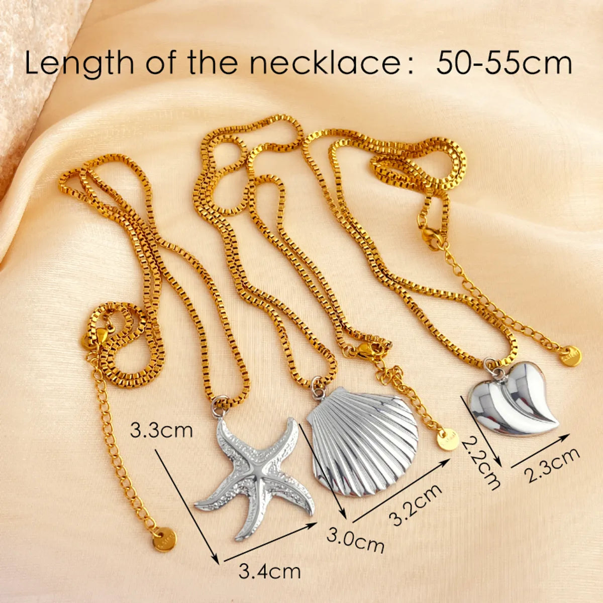 Wholesale Jewelry Casual Tropical Starfish Heart Shape Shell 304 Stainless Steel 18K Gold Plated Plating Pendant Necklace