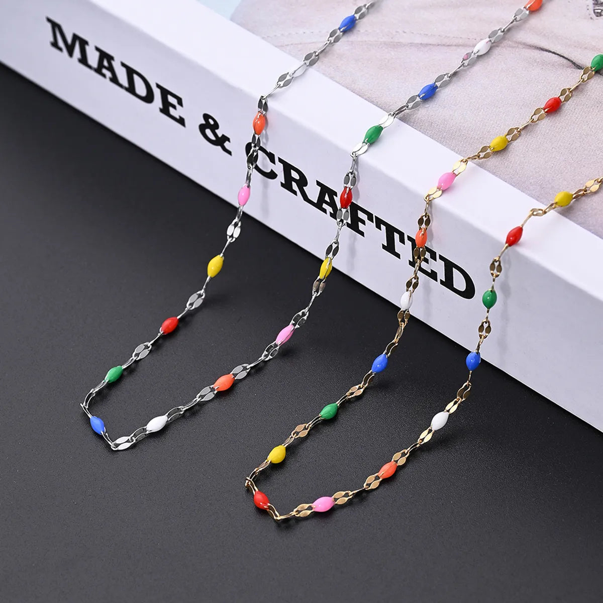 Wholesale Jewelry Casual Vacation Bohemian Geometric 304 Stainless Steel Gold Plated Handmade Enamel Necklace