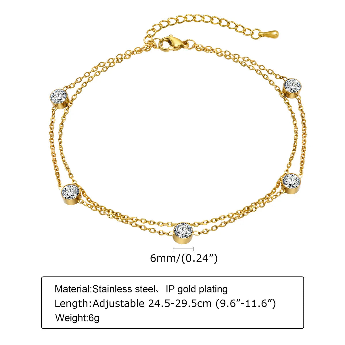 Casual Vacation Moon Flower Butterfly 201 Stainless Steel Plating Inlay Zircon 18K Gold Plated Women'S Anklet