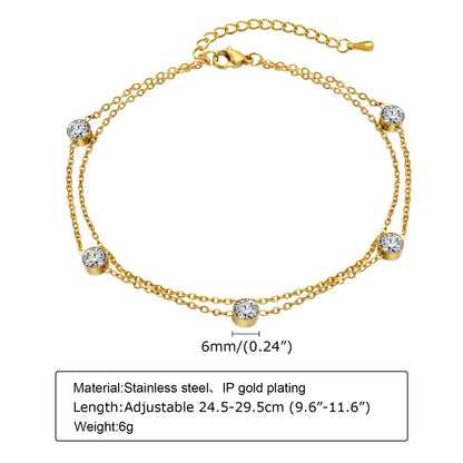 Casual Vacation Moon Flower Butterfly 201 Stainless Steel Plating Inlay Zircon 18K Gold Plated Women'S Anklet