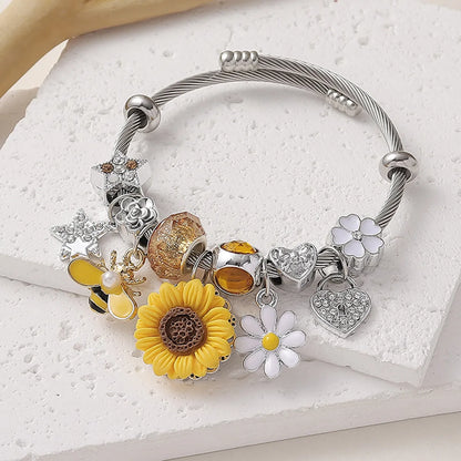 Casual Vacation Pastoral Star Flower Bee Rhinestones Arylic Alloy Wholesale Bangle