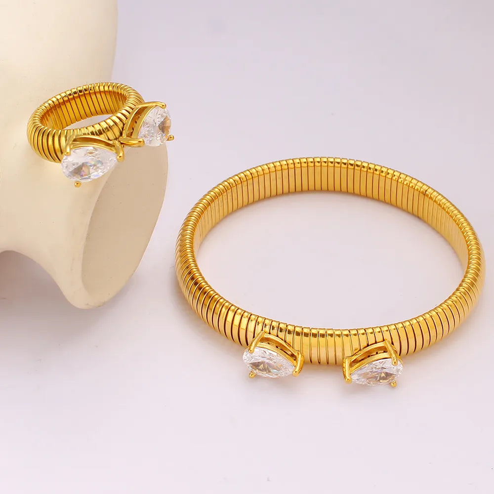 Wholesale Jewelry Casual Vacation Simple Style Circle Water Droplets 304 Stainless Steel Zircon Inlay Rings Bracelets