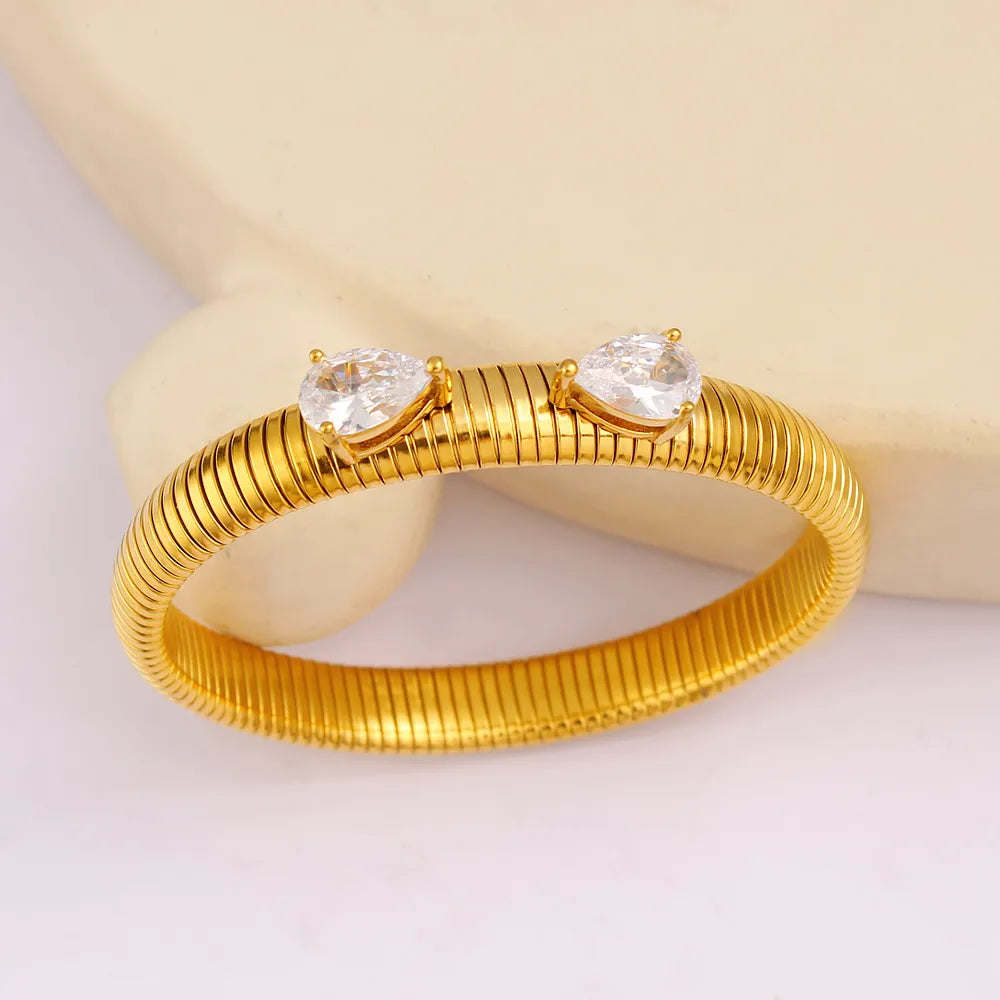 Wholesale Jewelry Casual Vacation Simple Style Circle Water Droplets 304 Stainless Steel Zircon Inlay Rings Bracelets